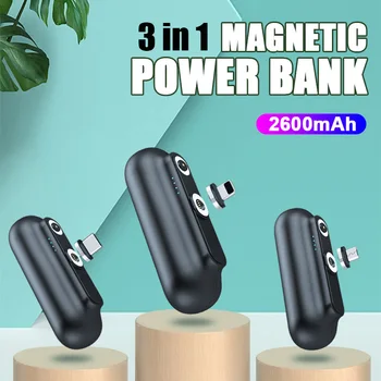 Mini Magnetic Incarcator Power Bank Micro USB de Tip C 2600mAh Încărcător Portabil pentru 3 in1 Încărcător de telefon Mobil Magetic