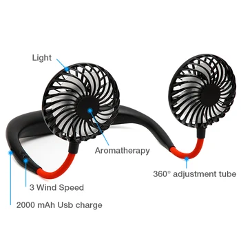 Mini Mână Liberă mic ventilator baterie mini ventilator portabil cu lumini colorate doi fani Agățat în jurul gâtului pentru sport