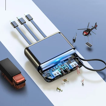 Mini Power Bank 20000mAh USB de Tip C Powerbank Acumulator Extern, Construit în Cablu Pentru Huawei iPhone 12 Samsung S20 Xiaomi Poverbank