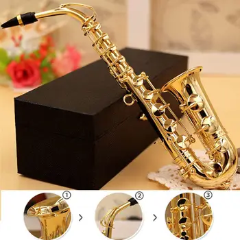 Mini Saxofon Modelul Instrumente Muzicale Cupru Brosa In Miniatura Decor Birou De Afișare Sax De Culoare De Aur De Buzunar Saxofon Alto Cu Suport