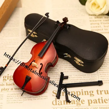 Miniatura contrabas Model Replica cu Stand și Cazul Păpuși Accesorii Mini Contrabas Instrument Muzical Ornamente