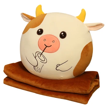 Minunat Ceai cu Bule de Bovine Moale Perna cu Paturica Umplute Rundă de Lapte de Vacă de Pluș Jucării de Desene animate de Animale Papusa Somn Perna Copii Cadou