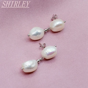 Minunat cercei baroc, stil simplu, alb, perle de apă dulce, cu diametrul de 11mm, argint 925, doamnelor pearl cercei