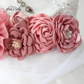 Mireasa Fată eșarfă curea Vintage roz tesatura flori cu stras nunta sash belt Însărcinată floare curea