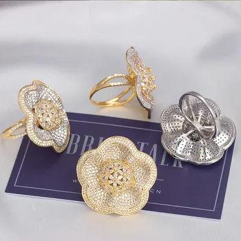 Mireasa Vorbim De Lux, 3 Tone De Logodna Flori De Nunta Inele Pentru Femei Mireasa De Zircon Cubic Dubai Accesorii Deget Inelul De Bijuterii
