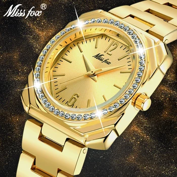 MISSFOX Cifre arabe Pătrat Ceas pentru Femei Brand de Lux Doamnelor Bling Bling Ceas Rezistent la Apa Bratara de Aur Cuarț Ceas de mână
