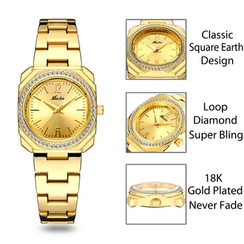 MISSFOX Cifre arabe Pătrat Ceas pentru Femei Brand de Lux Doamnelor Bling Bling Ceas Rezistent la Apa Bratara de Aur Cuarț Ceas de mână