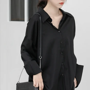 Missnight Camasi Pentru Femei Button Up Shirt Negru Gri Tricou cu Maneci Lungi, Guler Rever Streetwear Stil coreean S-XXL Topuri Casual