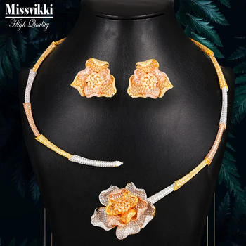 Missvikki Faimosul Brand 2020 Farmece Nunta Seturi de Bijuterii Strălucitoare Flori Mari Pentru Femei Declarație Colier Cercei Accesorii