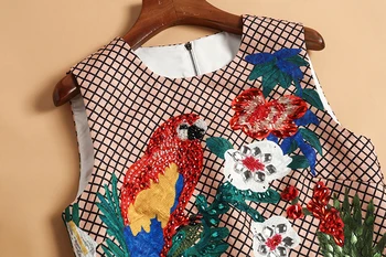 MIUXIMAO de Înaltă Calitate 2020 Rochie de Primăvară cele mai Noi Moda fără Mâneci Parrot Flower Diamante Deasupra Genunchiului Rochie Casual Femei Vestidos