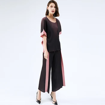 Miyake Cutat textura de imprimare pentru Femei costum 2 piese de vara seturi tricou femei plus dimensiune bluza casual pantaloni
