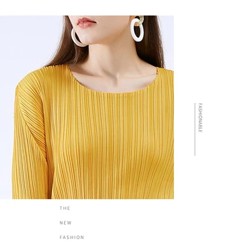 Miyake plisate mâneci lungi T-shirt de sus în vrac de mari dimensiuni galben estetice haine