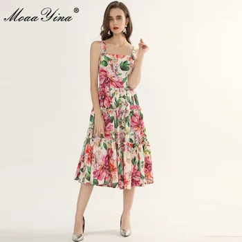 MoaaYina Designer de Moda rochie de Vara Rochie de Femei Florale Imprimare Vacanta spaghete curea Rochii