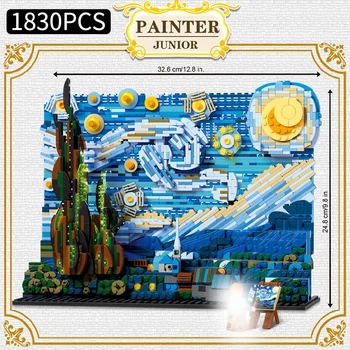 MOC Creator Idee Vincent van Gogh: Noaptea Înstelată blocuri caramizi de BRICOLAJ, jucarii pentru copii, cadouri de Craciun