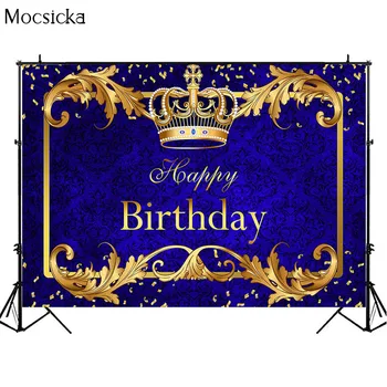 Mocsicka Fericit Ziua De Nastere Fondul Regal Tema Boy Micul Prinț Coroana De Fundal De Nastere Partid Decorative Prop Photobooth Banner