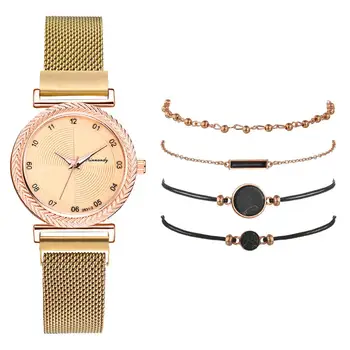 Moda 5pcs Set de Ceasuri de Lux, Marca Brățară Cuarț Ceas Doamnelor Încheietura mîinii Ceas pentru Femei de Moda Ceas de mână Rochie Cadou Reloj Mujer