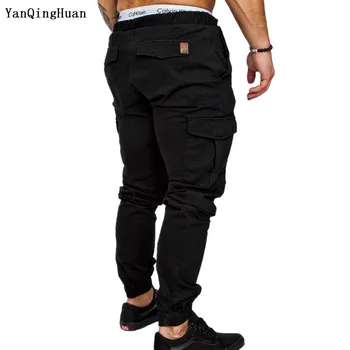 Moda barbati Casual de Prindere Elastic Talie Hip Hop Stil de Pantaloni YANQINGHUAN2018 Nou Toamna Culoare Solidă Buzunar Harajuku Pantaloni