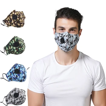 Moda Camuflaj Imprimare Masca Cu Filtru de Evacuare Supape Adult Anti Praf PM2.5 Masca de Fata Reutilizabile Gura Masca Lavabil mascarilla