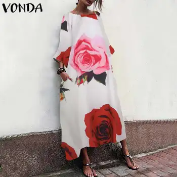 Moda Casual cu Maneci Lungi Rochii de VONDA Rochie de Toamna 2021 Femei Rochii Retro Femei Vrac Florale Sundress O de Gât Roba S-5XL