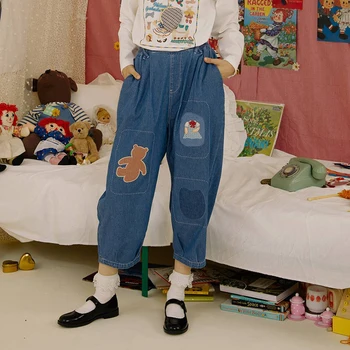 Moda Casual Femei Blugi De Lungime De Glezna Femme Pantaloni Jeans Bear Mozaic De Toamnă De Primăvară De Pantaloni Largi Codrin Subțire Slim