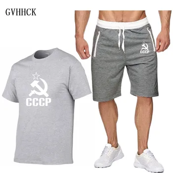 Moda CCCP Tricouri noi trening barbati din Două Piese scurte, pantaloni+tricouri de vara cool Costum de sex Masculin URSS Uniunii Sovietice, KGB-ul T-Shirt Suit