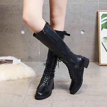 Moda Cizme Genunchi Ridicat 2020 Iarna wedge Heel Boot pentru fete Elastic Dantela-up catarama de sex feminin pantofi Cizme Lungi de Femei de dimensiuni Mari