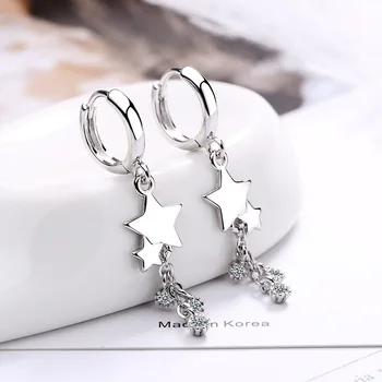Moda Coreea Style Argint 925 Timp De Cinci Stele Zirconia Cristale Farmecul Clip Cercei Bijuterii