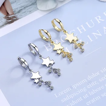 Moda Coreea Style Argint 925 Timp De Cinci Stele Zirconia Cristale Farmecul Clip Cercei Bijuterii