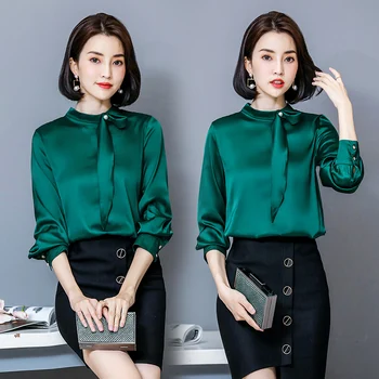 Moda Coreeană De Mătase Pentru Femei Bluze Femei Bluza Din Satin Plus Dimensiune Camasi Femei Elegante Cu Maneca Lunga Bluza Topuri Blusas Mujer De Moda