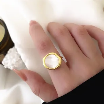 Moda coreeană Rotund Alb Shell Inele Plate, Neregulate Aur de Metal Reglabil Inel Deschis Declarație Boem Inele pentru Femei 2020