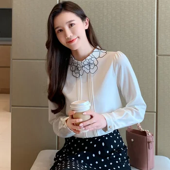 Moda coreeană Șifon Bluze pentru Femei Elegante Femei Brodate Bluze OL Florale Cămașă Plus Dimensiune Blusas Mujer De Moda Bluza