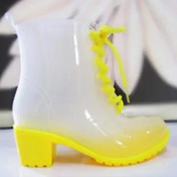 Moda cu toc Scurt, cizme de Ploaie Femei Non-alunecare rezistent la apa, pantofi de Adult Apă cizme de Cauciuc, pantofi transparente culori Bomboane
