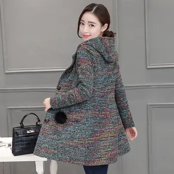 Moda de iarna pentru femei toamna-coreean single-breasted lână haina cu glugă haină lungă din lână de sex feminin subțire de lână haina stripe coat TX