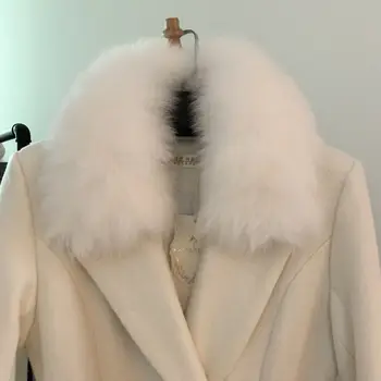 Moda de iarnă mai gros de lână cald amestecuri haină de vulpe guler de blană haină de cașmir femei dublu breasted subțire de lână îmbrăcăminte F925