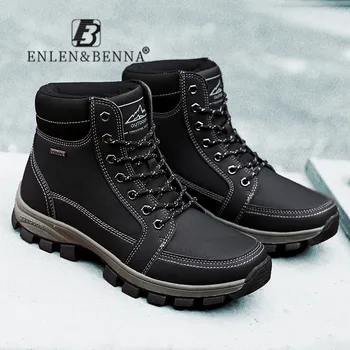 Moda de Iarnă pentru Bărbați Cizme de Piele Non-alunecare de Lucru de Pluș Cald pentru Bărbați Cizme de Blana Impermeabil Cizme de Zapada Barbati Adidasi Pantofi Dantela-Up