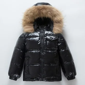 Moda de iarnă în jos jacheta pentru baieti 0-10 ani haine pentru copii îngroșa îmbrăcăminte haine de blana naturala cu gluga copii haine