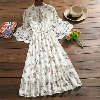 Moda de vară șifon florale rochie de imprimare nou design maneci scurte elegante rochie vintage pentru femei