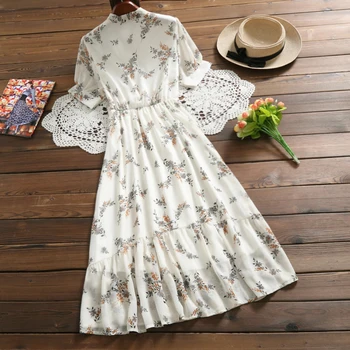 Moda de vară șifon florale rochie de imprimare nou design maneci scurte elegante rochie vintage pentru femei