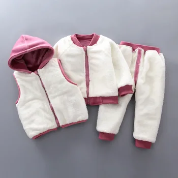 Moda De Îmbrăcăminte Pentru Sugari Iarna Pentru Copii Costum Copil Fete Haine Baieti Haine Groase Coat + Top+ Pantaloni Cald Baby Set