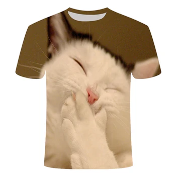 Moda de înaltă calitate pisică drăguț negru T-shirt pentru bărbați și femei pe scurt cu mâneci haine casual topuri animale haioase 3DT tricouri