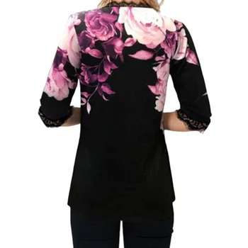 Moda Elegant Dantela Tricou Femei Nou De Primăvară Print Floral Top Tricouri Femei Tricou Casual Cu Maneci Lungi V-Neck Plus Dimensiunea Îmbrăcăminte