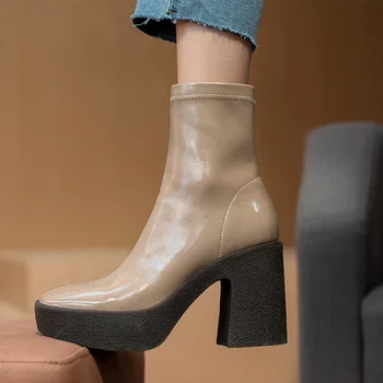 Moda Elegante Din Piele Pentru Femei Cizme Glezna 2020 Toamna Iarna Platforma Tocuri Groase Pompe De Lucru De Bază De Pantofi De Femeie