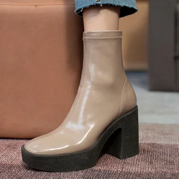 Moda Elegante Din Piele Pentru Femei Cizme Glezna 2020 Toamna Iarna Platforma Tocuri Groase Pompe De Lucru De Bază De Pantofi De Femeie