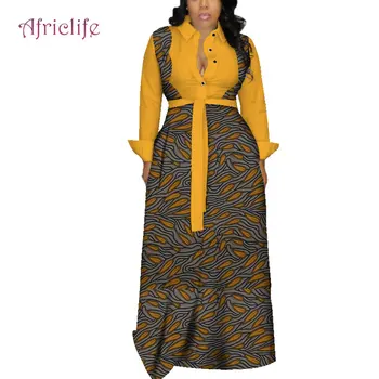 Moda Eșarfe Africane Rochii Pentru Femei Toamna Lunga Camasa Casual de Bumbac Imprimare Maxi Personalizat Privat Plus Dimensiune WY4079