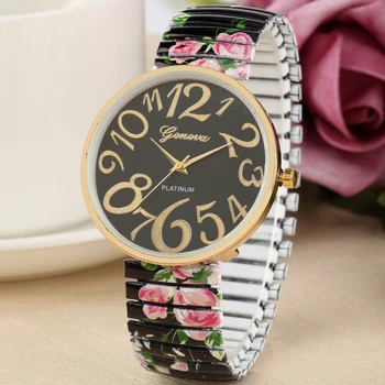 Moda Femei Cuarț Ceas Mare Arabă Dial Number Doamnelor Ceas De Mână Unic Elastic De Imprimare Curea Fete Ceasuri Reloj Mujer
