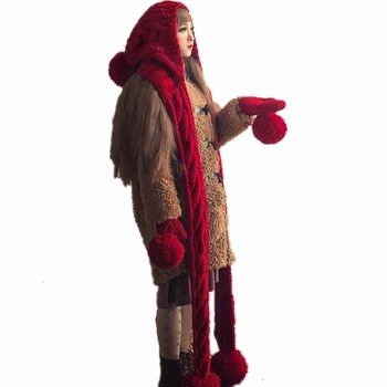 Moda Femei Drăguț Cald Iarna Gros Manual Roșie Mare Căciulă Fular & Mănuși Tricotate Pălărie Amuzant Capace Petrecere De Craciun Cadou