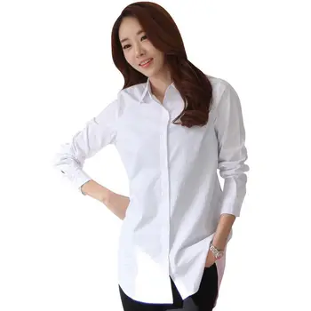 Moda Femei Maneca Lunga Bluza Casual de Bumbac Alb Bluza Vrac Topuri Largi Guler de Turn-down Office Lady Shirt