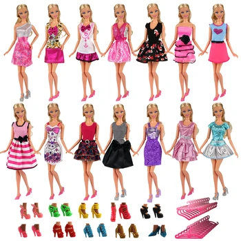 Moda Handmade 15 Elemente/Set Jucarii Copii =5 Rochii Aleatoare + 10 Papusa Accesorii Umerase Pantofi Pentru Barbie Joc de Pansament DIY Cadou