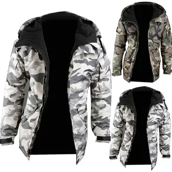 Moda Iarna Cald Bărbați Sacou Haina Îngroșa Camuflaj Imprimare Buzunare Jacheta cu Fermoar cu Maneca Lunga Haina Pentru Bărbati Îmbrăcăminte pentru