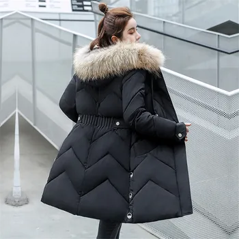 Moda Jacheta De Iarna Pentru Femei Big Centură Blană Cu Glugă Groasă Pufoaice X-Lung Sacou Feminin Strat Subțire De Iarna Cald Uza 2020 Nou